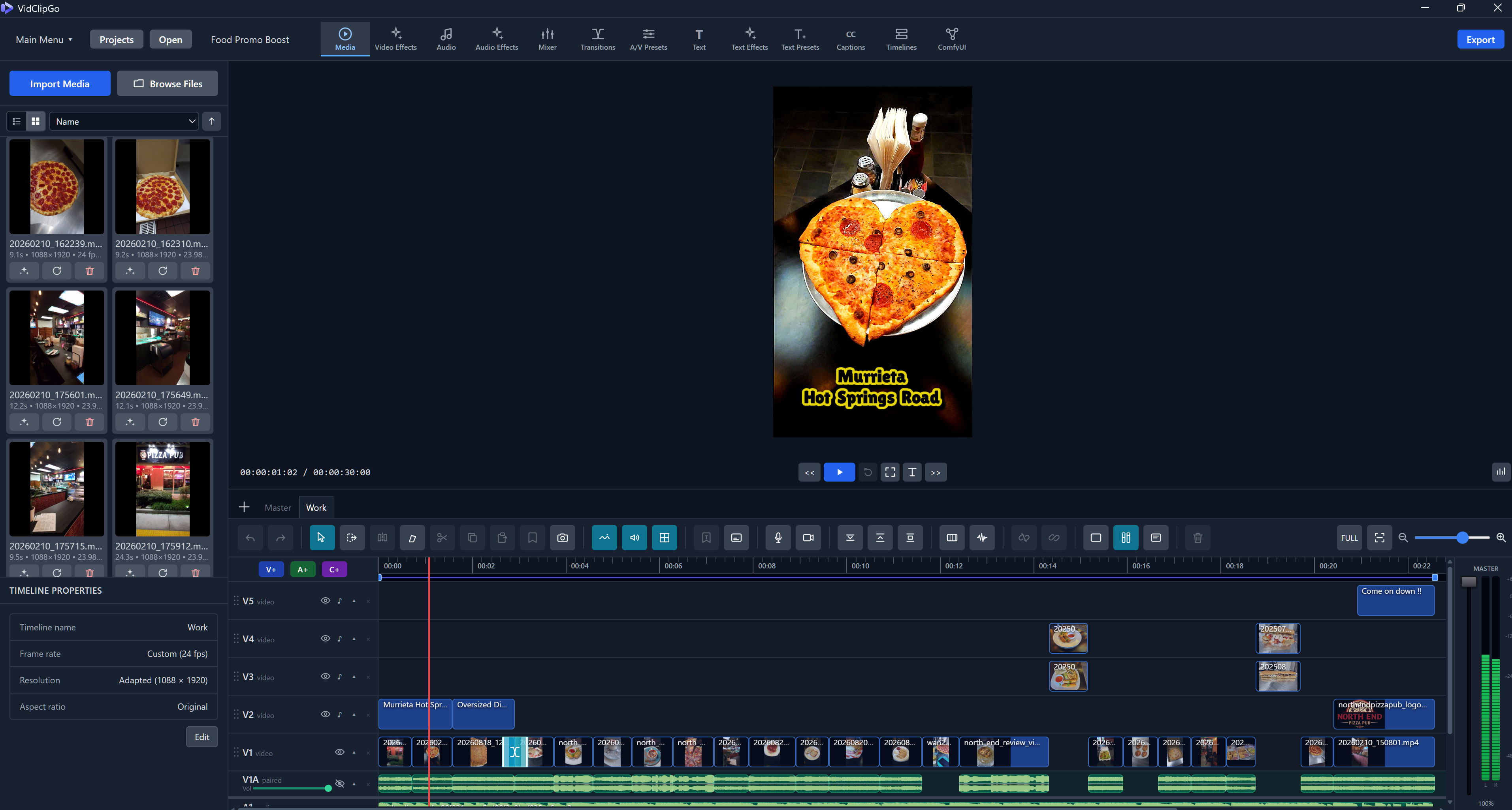 VidClipGo editor with media controls, video preview and a multi-track timeline